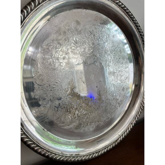 Two WM Rogers 171 Silverplated VTG 12" Round Rope Edge Platter Serving Tray - Picture 4 of 6